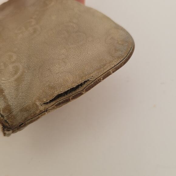 Gucci Logo Key Ring Fob Wallet Zip Pouch Monogram White Leather Compact Fair - Picture 7 of 11